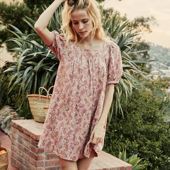 ✨💋SOLD💋🌺🌼DÔEN ‘Tybee’ Silk Satin Golden Hour Paisley Mini Dress XS✨ - Picture 2 of 16